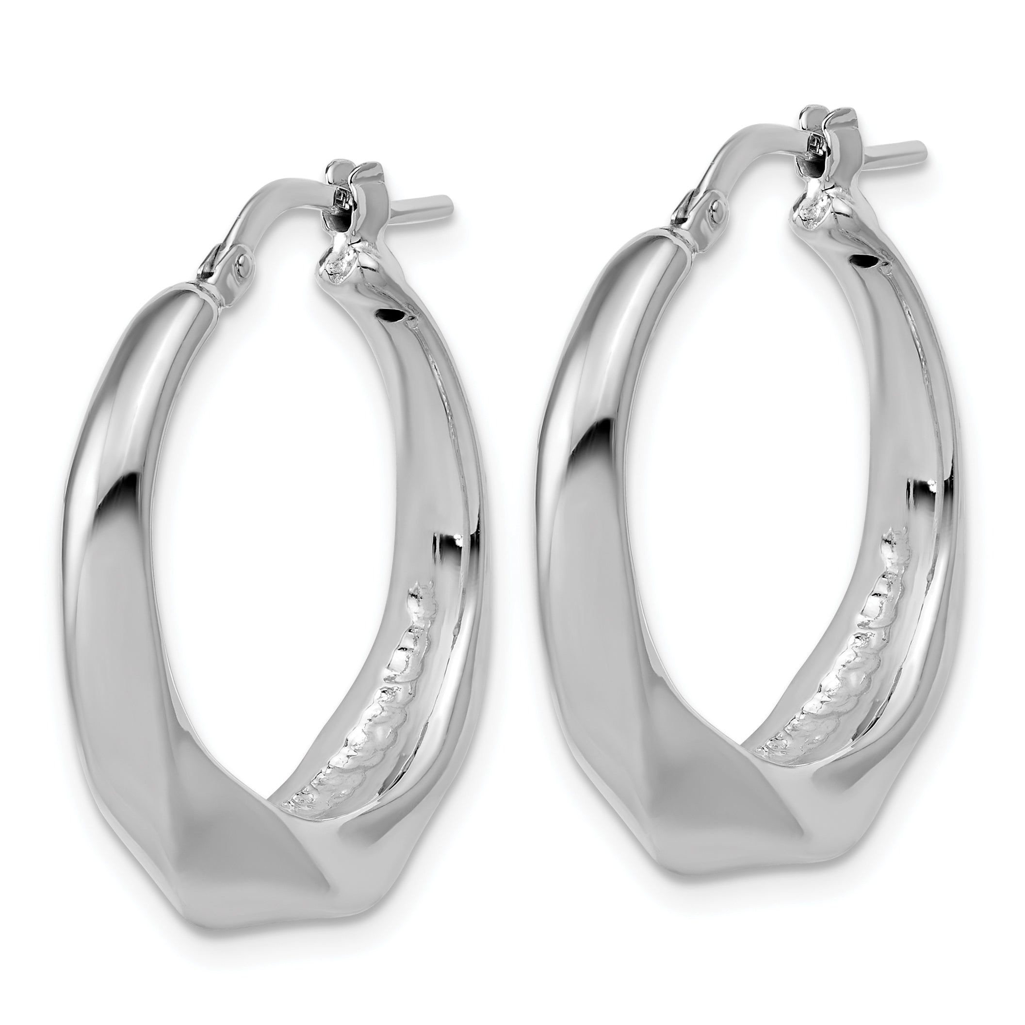 Sterling Silver RH-plated Polished Twisted Hollow Hoop Earrings