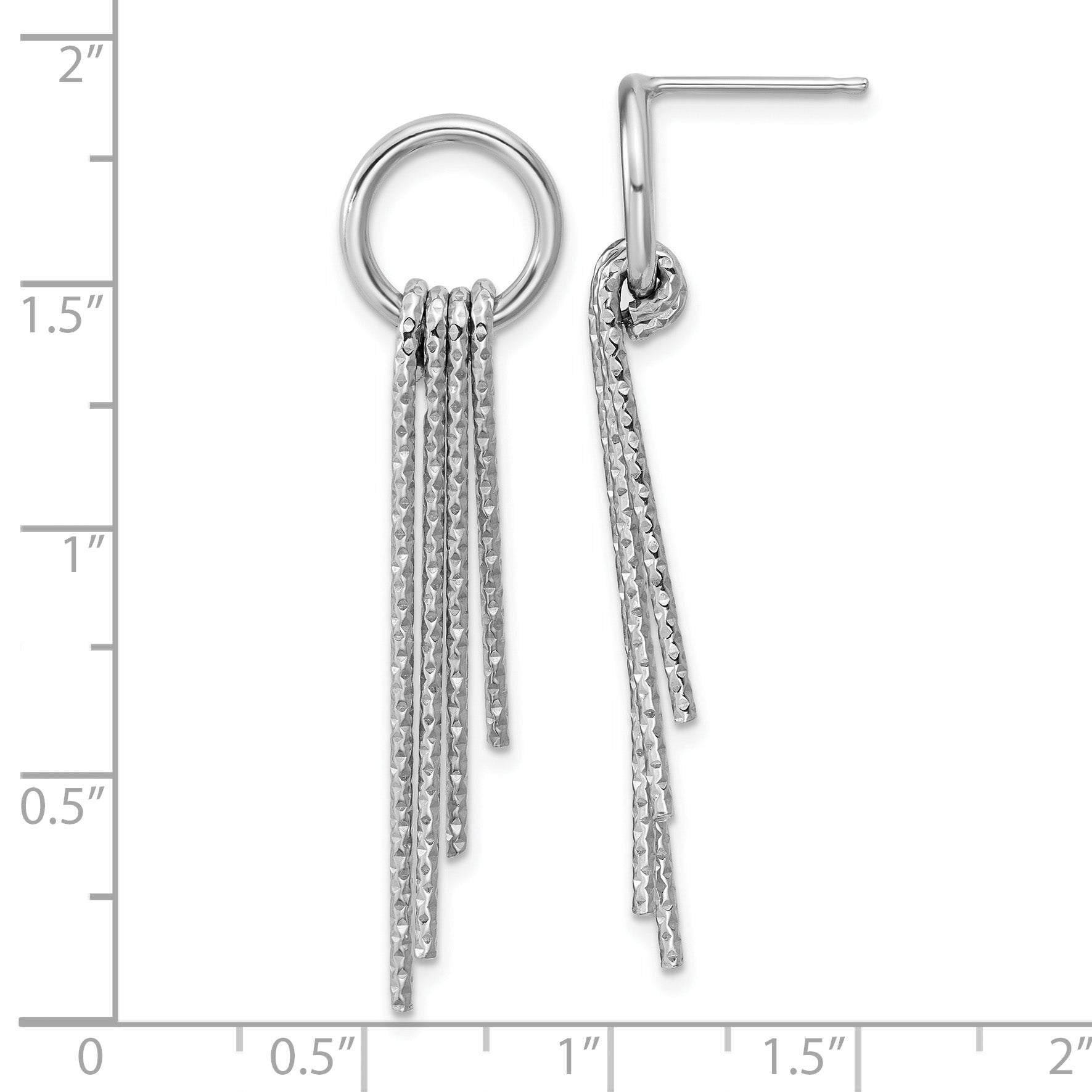 Sterling Silver Rh-Plated D/C Movable Dangle Post Earrings
