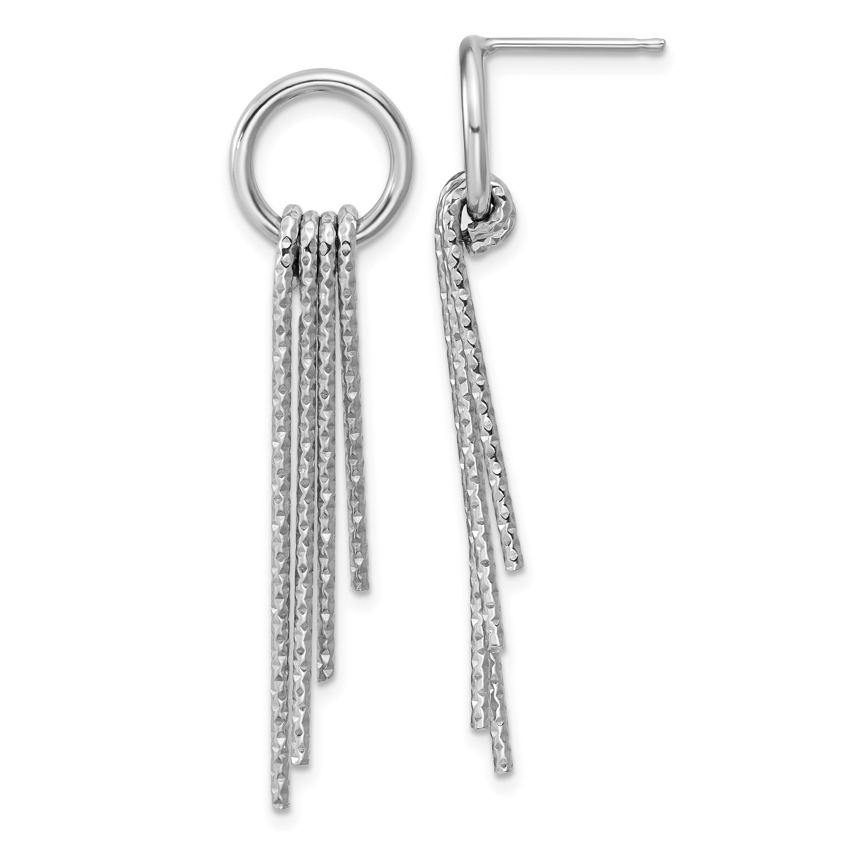 Sterling Silver Rh-Plated D/C Movable Dangle Post Earrings Main image