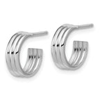 Sterling Silver Rh-Plated Polished Grooved J-Hoop Post Earrings