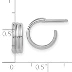Sterling Silver Rh-Plated Polished Grooved J-Hoop Post Earrings