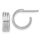 Sterling Silver Rh-Plated Polished Grooved J-Hoop Post Earrings