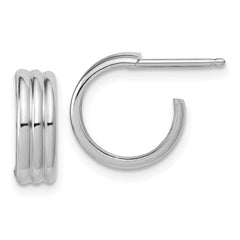 Sterling Silver Rh-Plated Polished Grooved J-Hoop Post Earrings