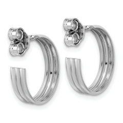 Sterling Silver Rh-Plated Polished Grooved J-Hoop Post Earrings