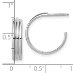 Sterling Silver Rh-Plated Polished Grooved J-Hoop Post Earrings