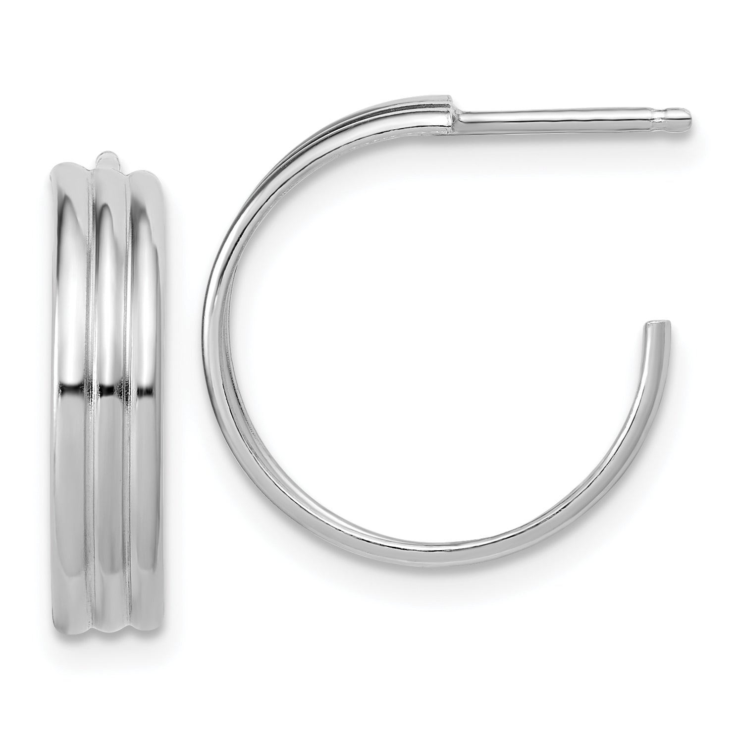 Sterling Silver Rh-Plated Polished Grooved J-Hoop Post Earrings Main image