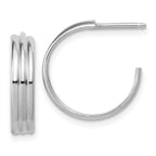Sterling Silver Rh-Plated Polished Grooved J-Hoop Post Earrings