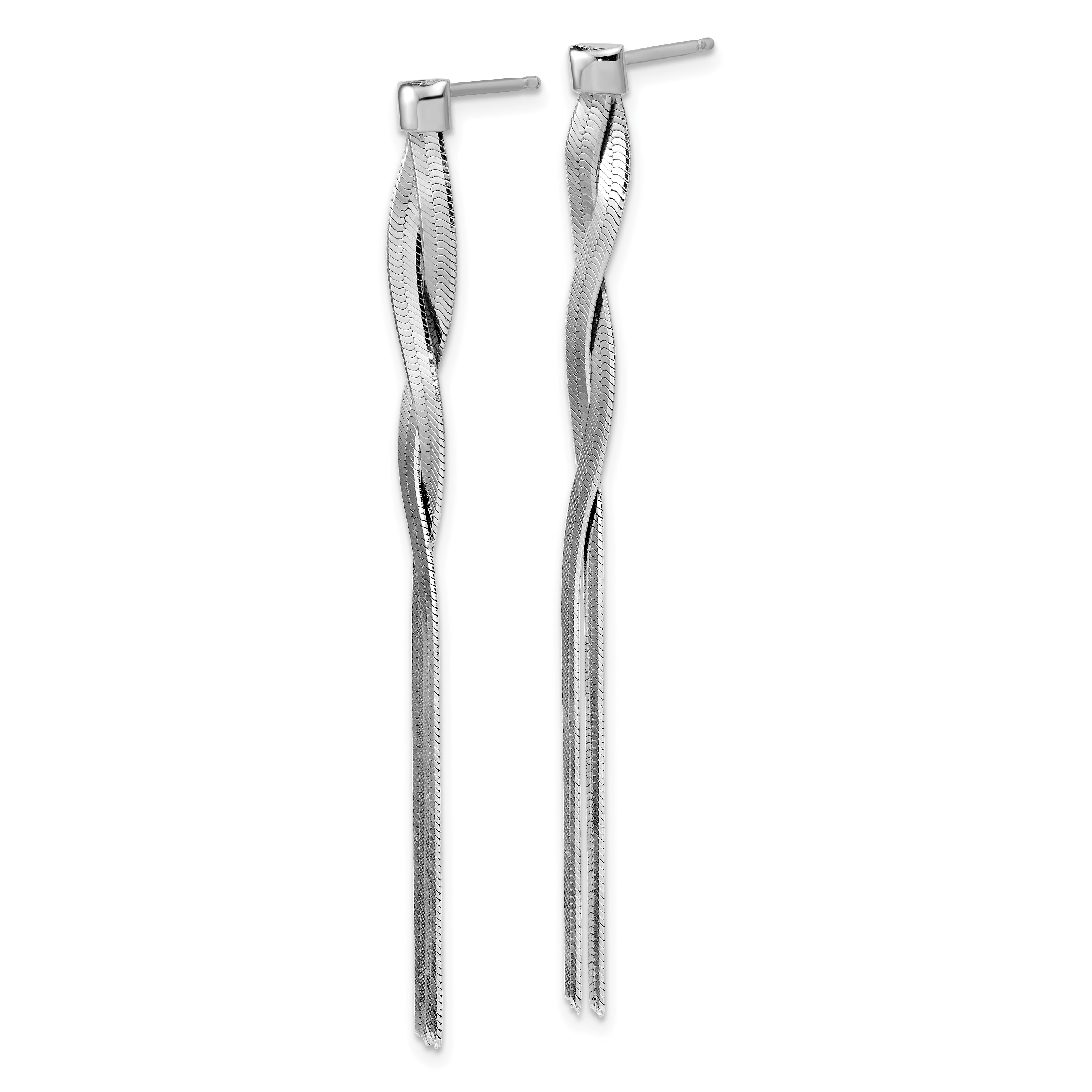 Sterling Silver Rh-Plat Herringbone 2-strand Dangle Post Earrings