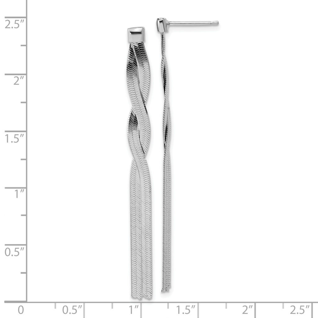 Sterling Silver Rh-Plat Herringbone 2-strand Dangle Post Earrings