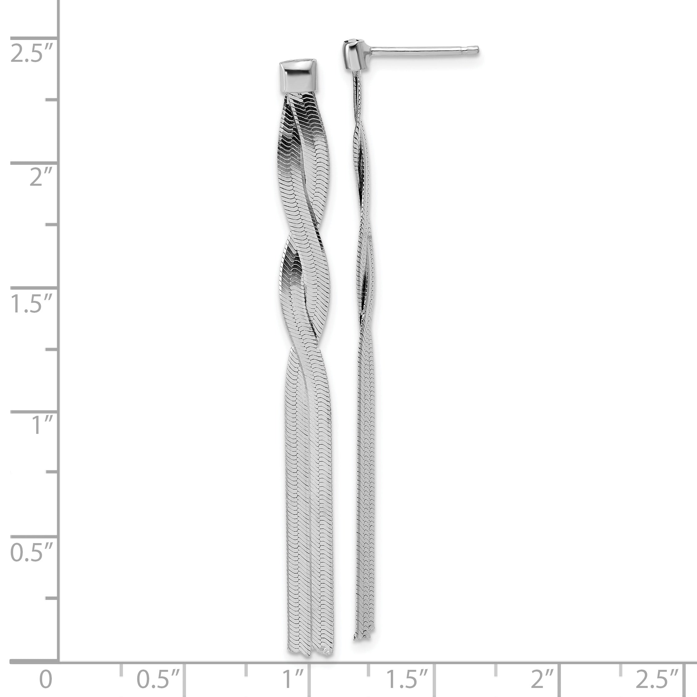 Sterling Silver Rh-Plat Herringbone 2-strand Dangle Post Earrings