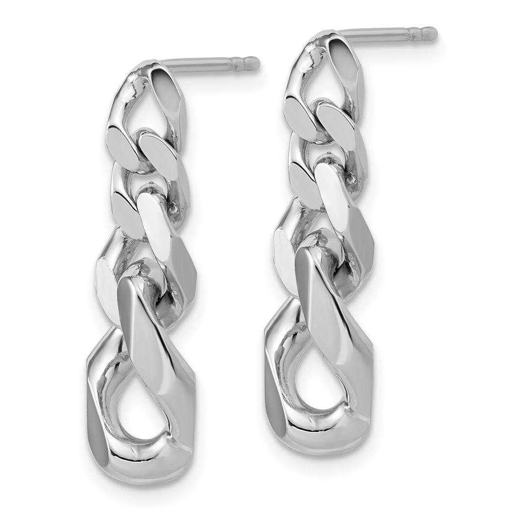Sterling Silver RH-Plated Polished Link Post Dangle Earrings