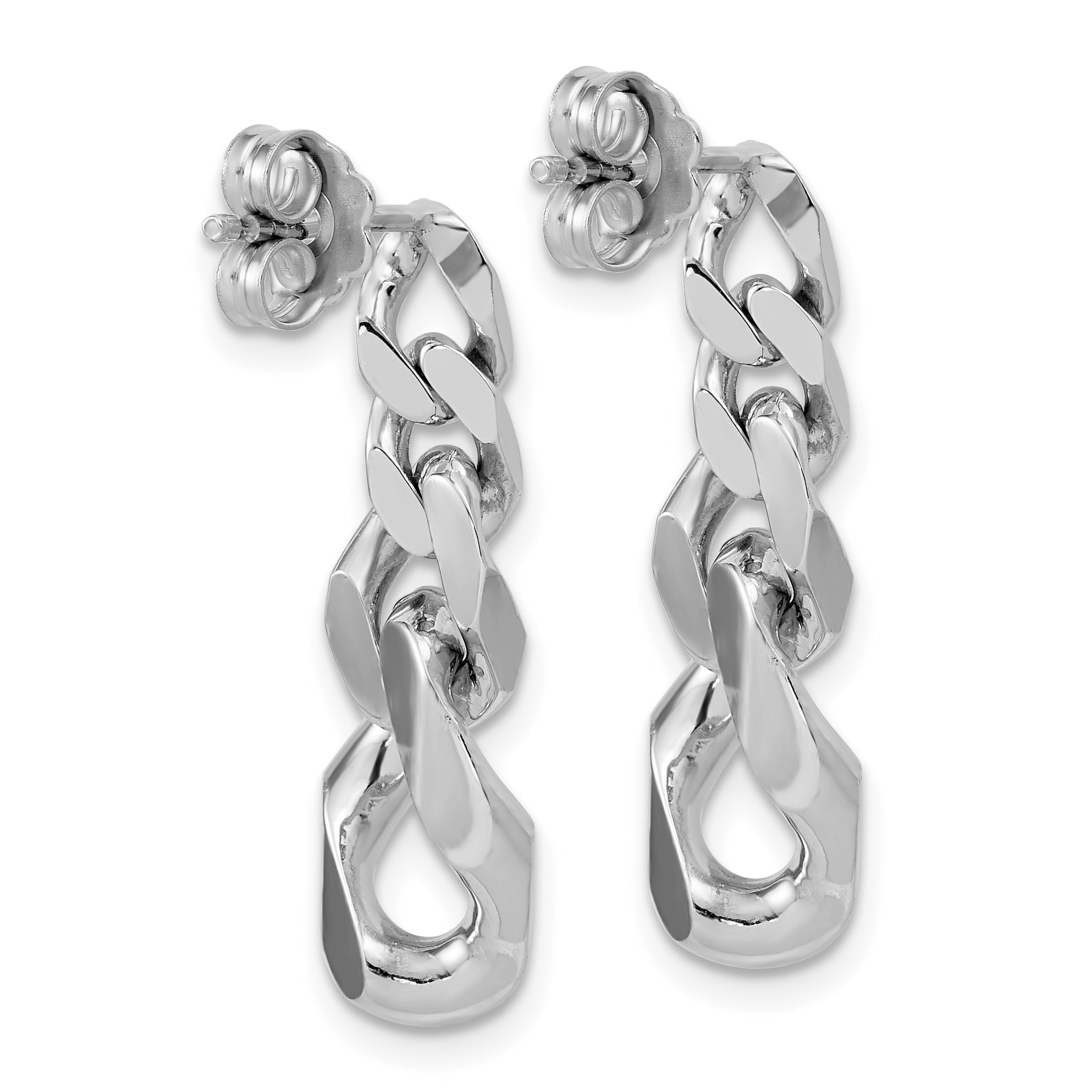 Sterling Silver RH-Plated Polished Link Post Dangle Earrings