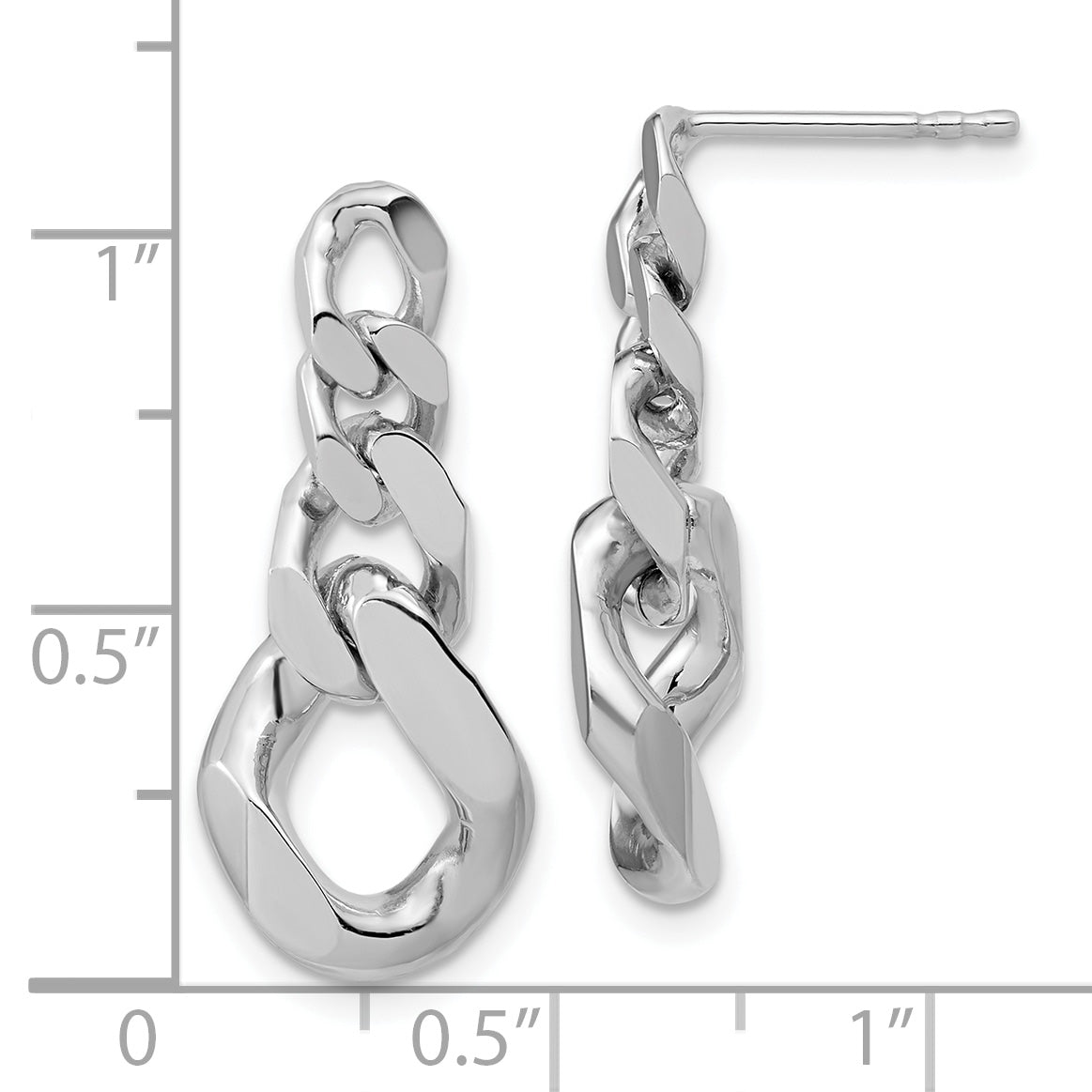 Sterling Silver RH-Plated Polished Link Post Dangle Earrings