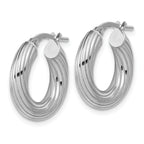 Sterling Silver Rh-Plated Polished Grooved Hoop Earrings