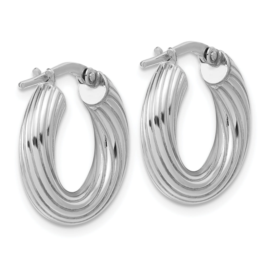 Sterling Silver Rh-Plated Polished Grooved Hoop Earrings