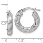 Sterling Silver Rh-Plated Polished Grooved Hoop Earrings