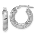 Sterling Silver Rh-Plated Polished Grooved Hoop Earrings
