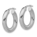 Sterling Silver Rh-Plated Polished Grooved Hoop Earrings