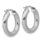 Sterling Silver Rh-Plated Polished Grooved Hoop Earrings