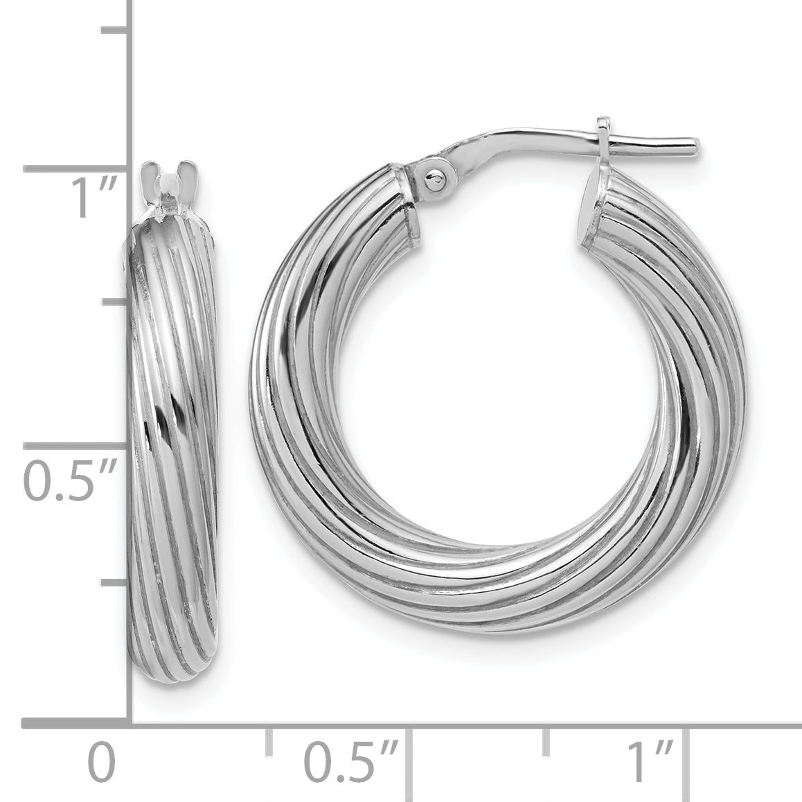 Sterling Silver Rh-Plated Polished Grooved Hoop Earrings