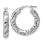 Sterling Silver Rh-Plated Polished Grooved Hoop Earrings