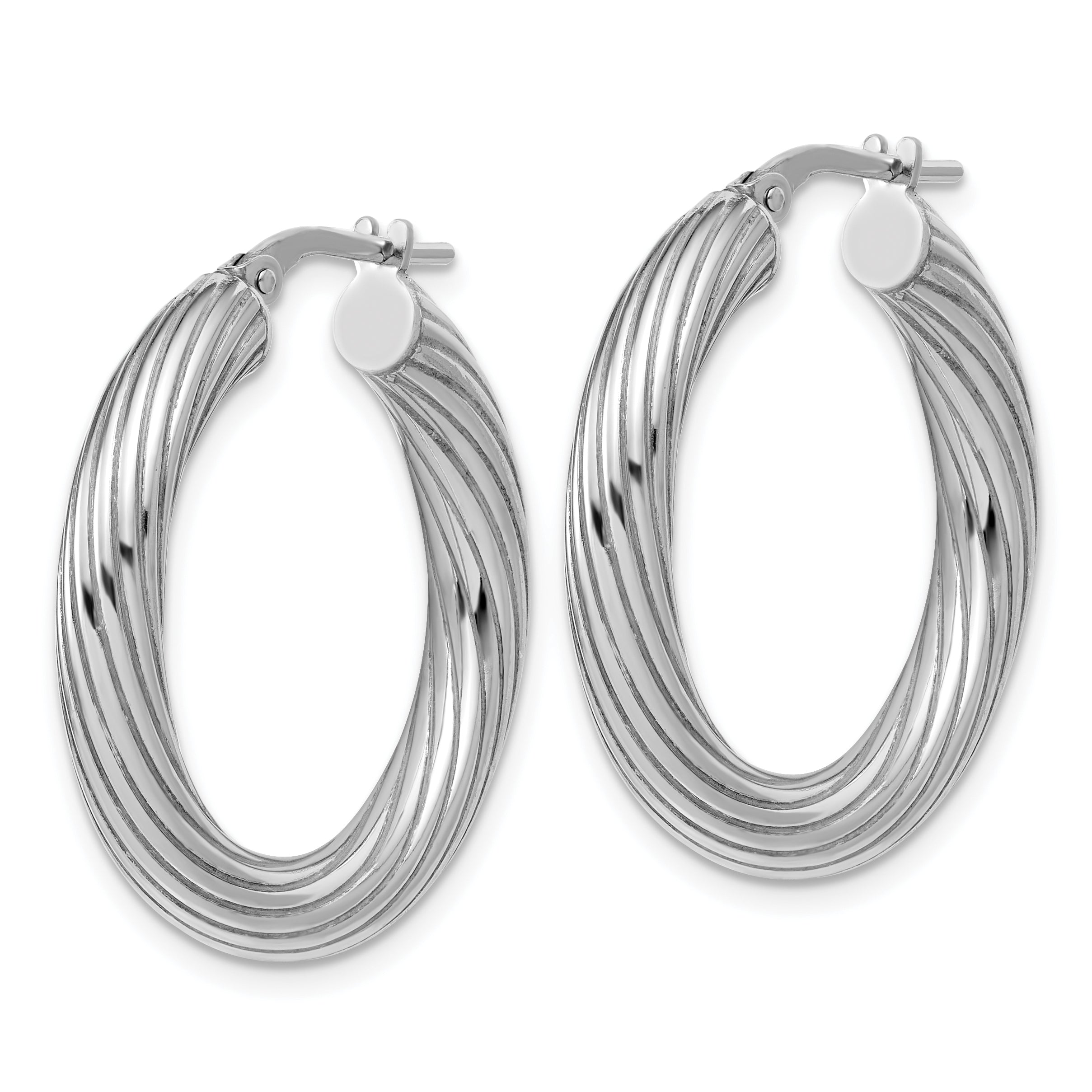 Sterling Silver Rh-Plated Polished Grooved Hoop Earrings Secondary image