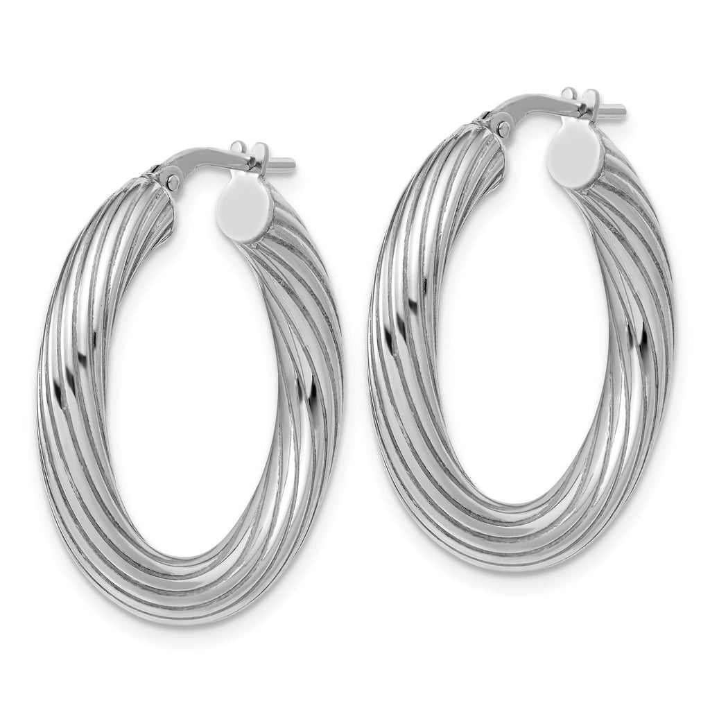 Sterling Silver Rh-Plated Polished Grooved Hoop Earrings