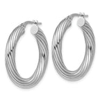 Sterling Silver Rh-Plated Polished Grooved Hoop Earrings