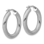 Sterling Silver Rh-Plated Polished Grooved Hoop Earrings