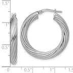 Sterling Silver Rh-Plated Polished Grooved Hoop Earrings