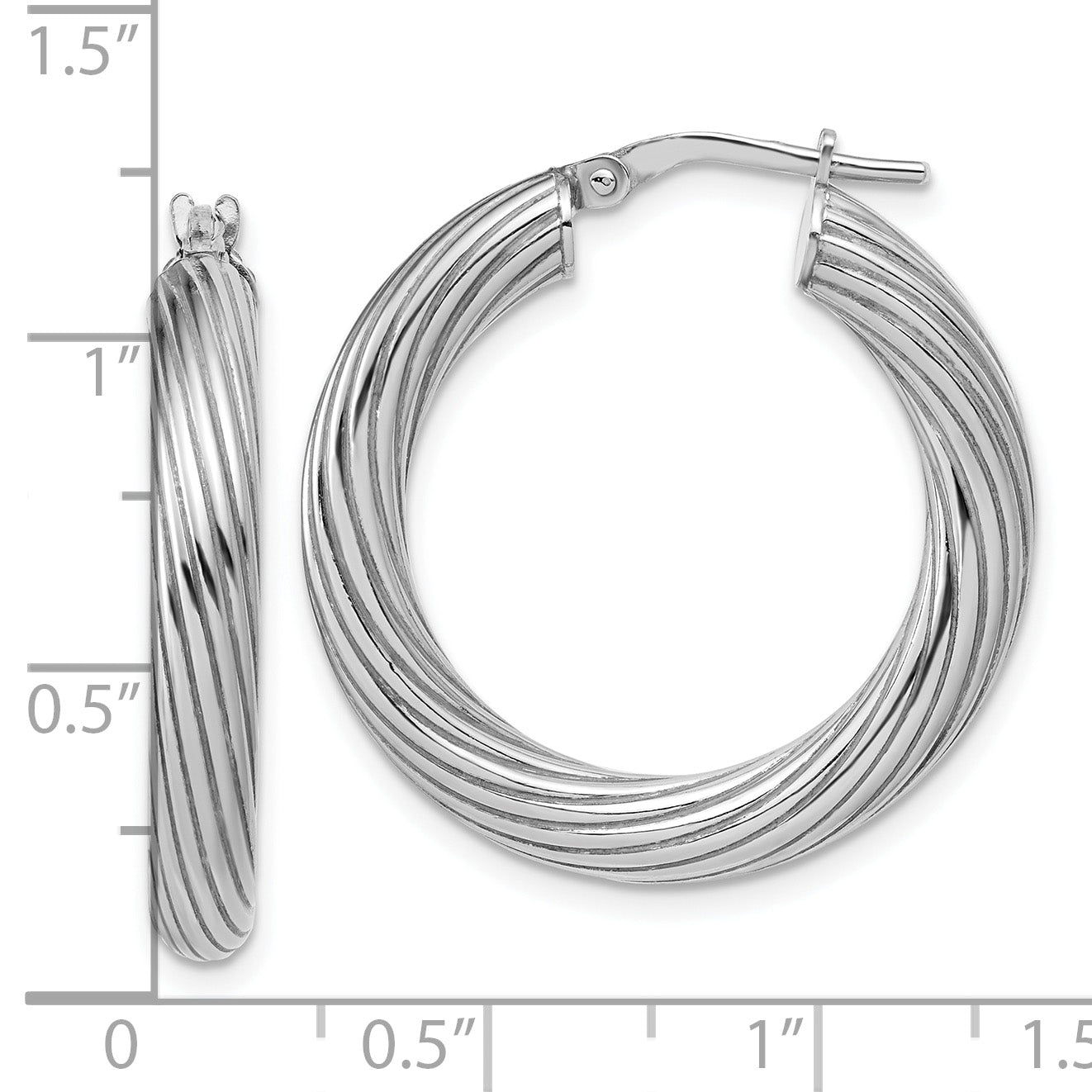 Sterling Silver Rh-Plated Polished Grooved Hoop Earrings