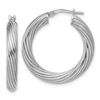 Sterling Silver Rh-Plated Polished Grooved Hoop Earrings