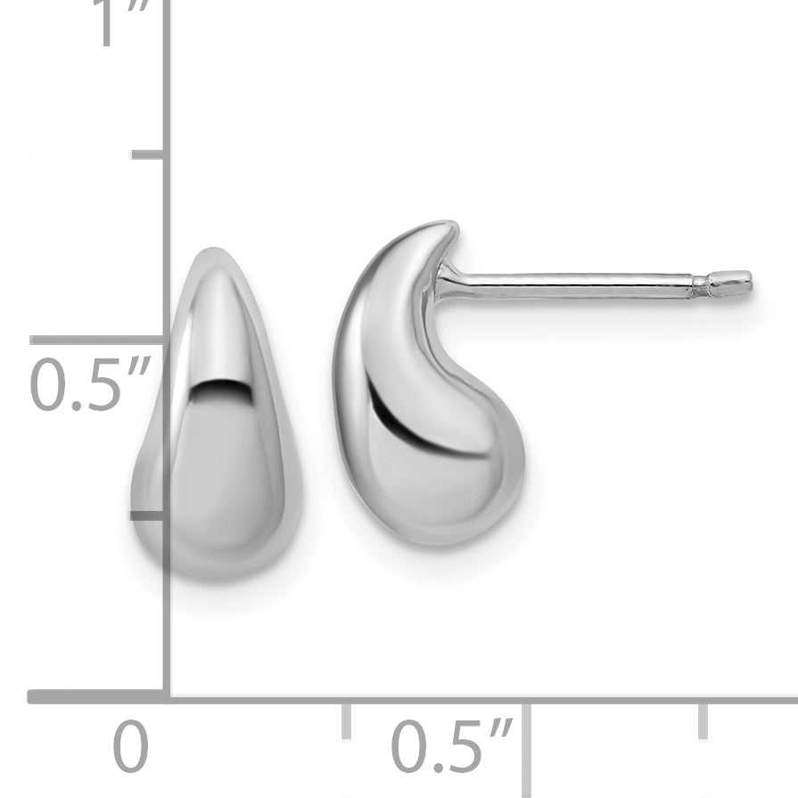 Sterling Silver RH-plated Polished Puffed Teardrop Post Earrings