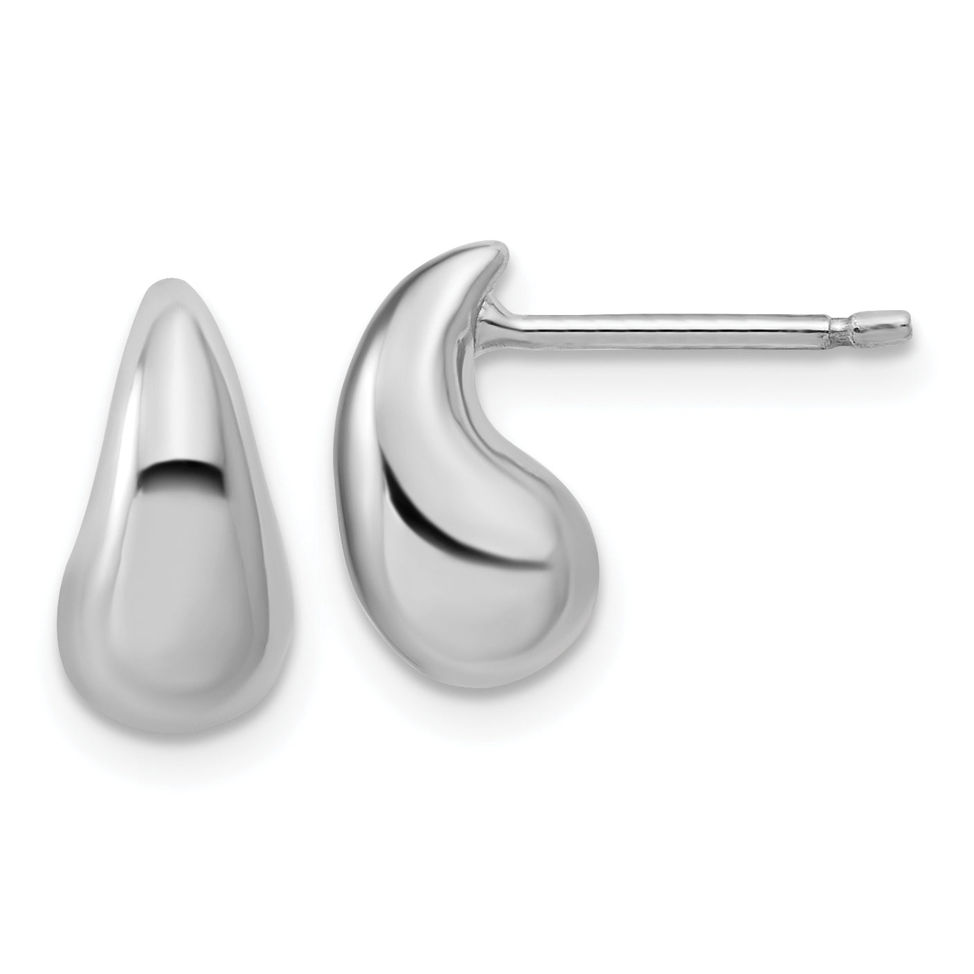 Sterling Silver RH-plated Polished Puffed Teardrop Post Earrings