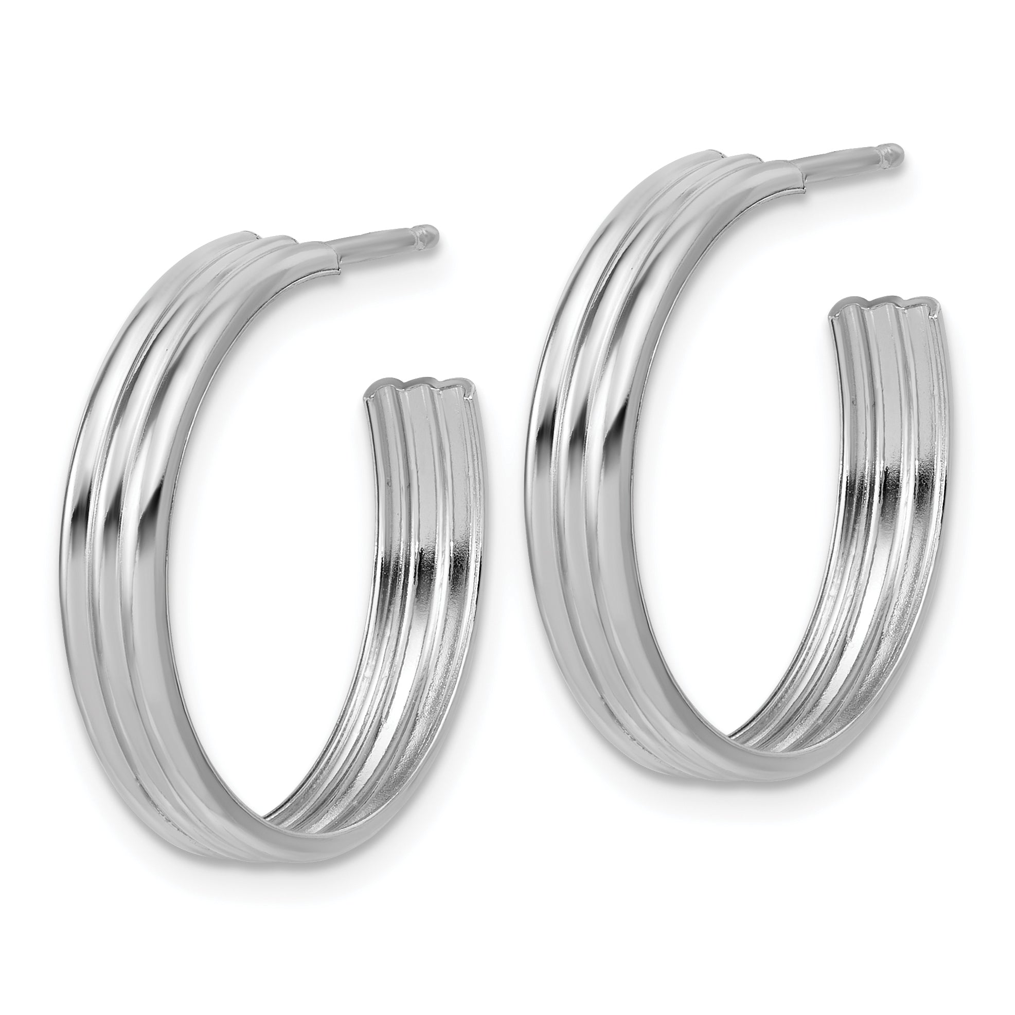 Sterling Silver Rh-Plated Polished Grooved J-Hoop Post Earrings Secondary image
