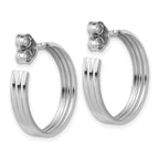 Sterling Silver Rh-Plated Polished Grooved J-Hoop Post Earrings