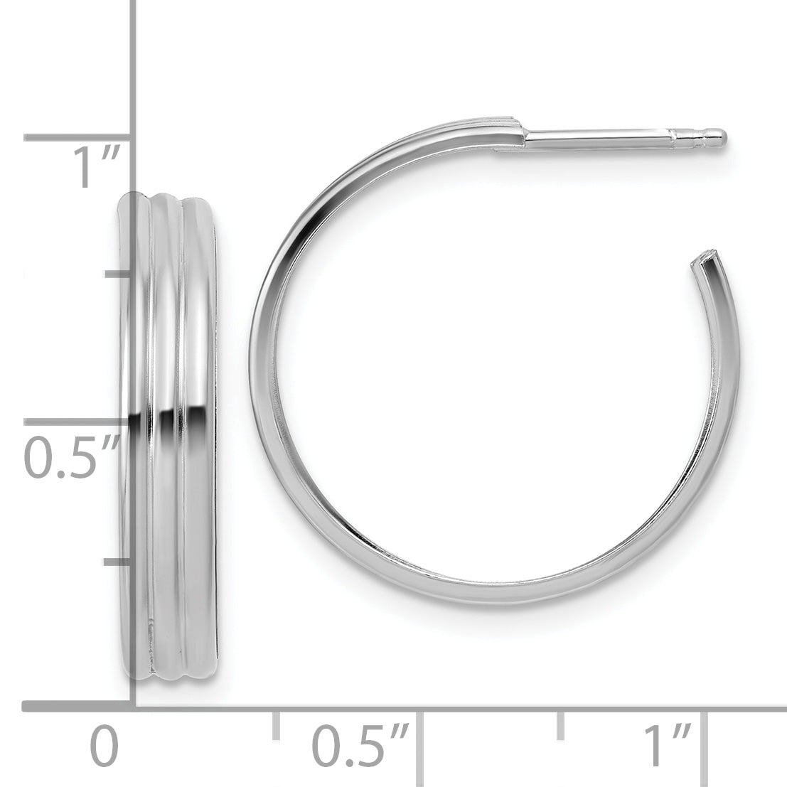 Sterling Silver Rh-Plated Polished Grooved J-Hoop Post Earrings