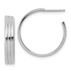 Sterling Silver Rh-Plated Polished Grooved J-Hoop Post Earrings
