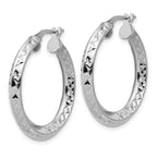 Sterling Silver RH-plated Polished and Diamond-cut Hoop Earrings