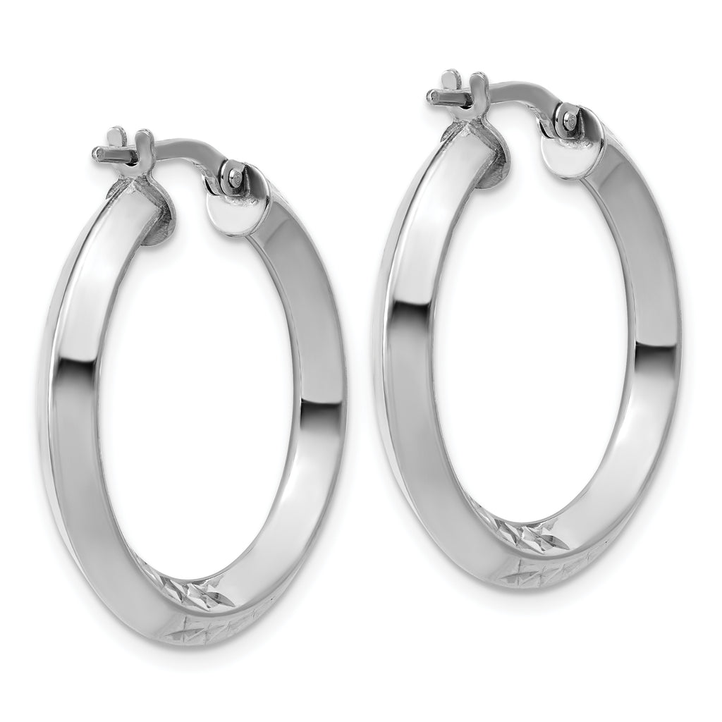 Sterling Silver RH-plated Polished and Diamond-cut Hoop Earrings