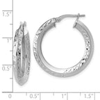 Sterling Silver RH-plated Polished and Diamond-cut Hoop Earrings