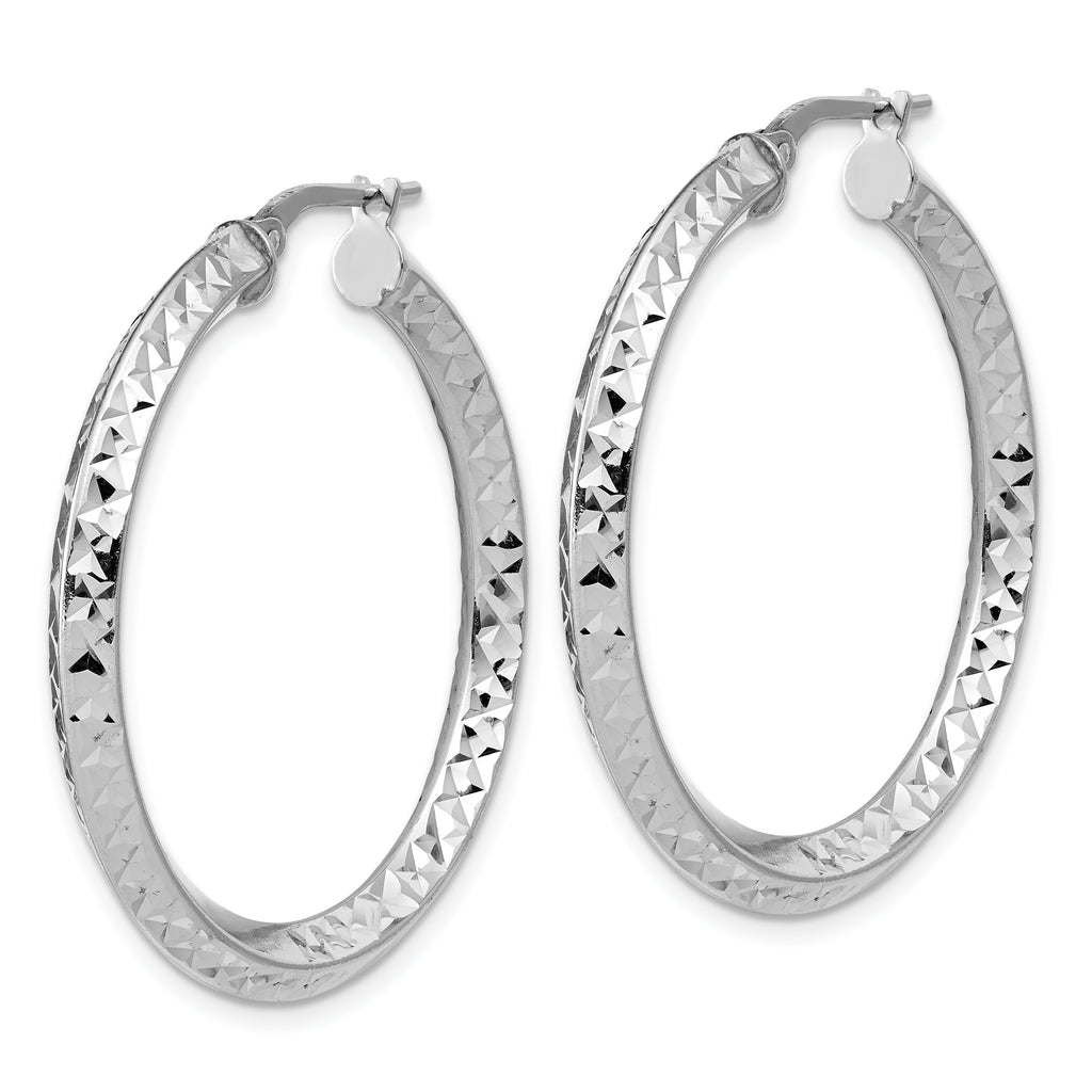 Sterling Silver RH-plated Polished and Diamond-cut Hoop Earrings