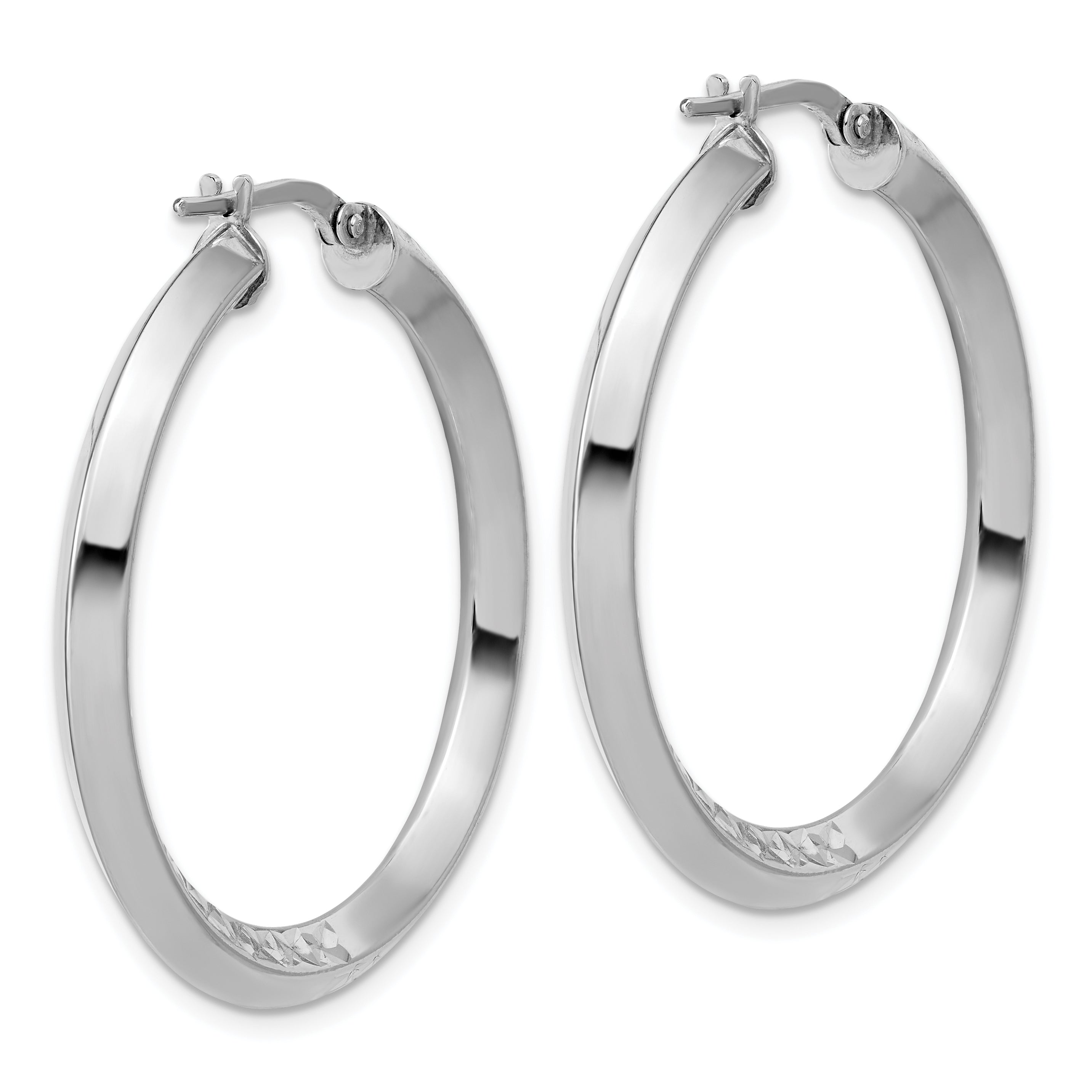 Sterling Silver RH-plated Polished and Diamond-cut Hoop Earrings
