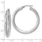 Sterling Silver RH-plated Polished and Diamond-cut Hoop Earrings