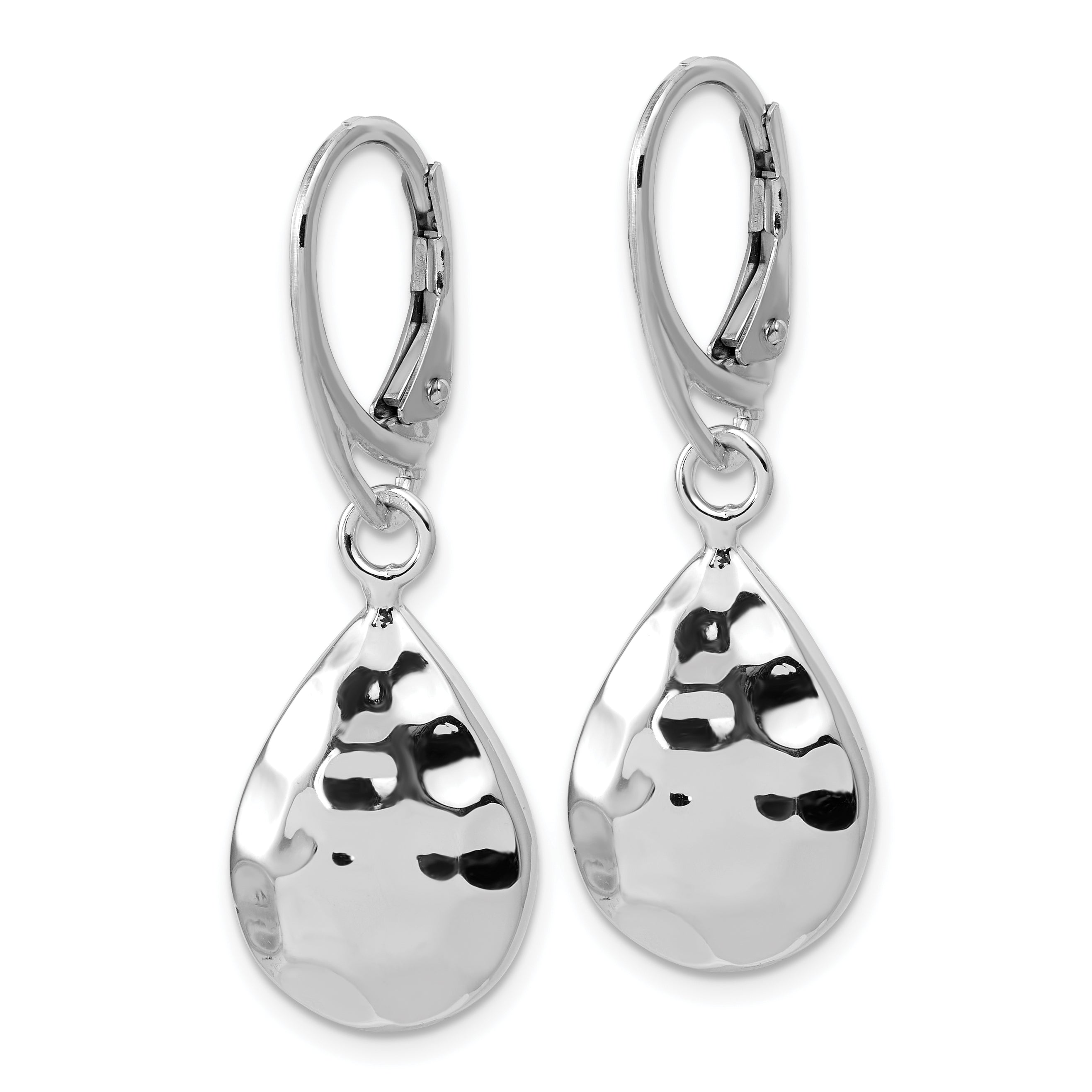Sterling Silver RH-plated Polished  Hammered Leverback Earrings