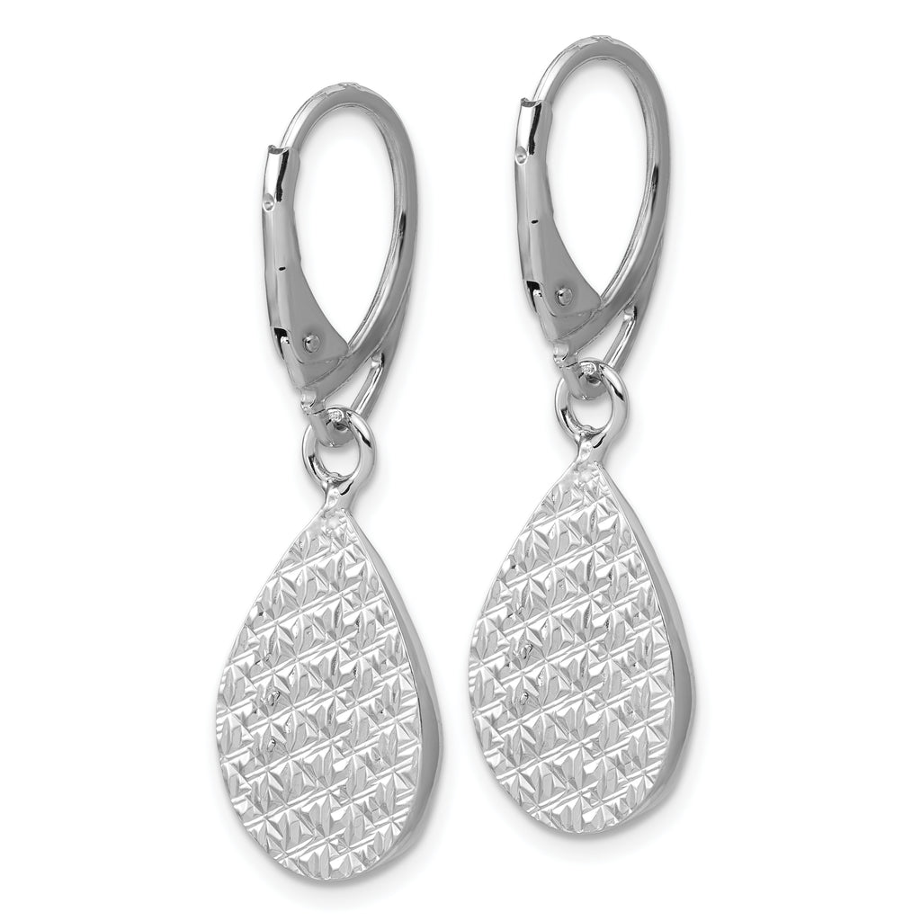 Sterling Silver RH-plated Polished  Hammered Leverback Earrings