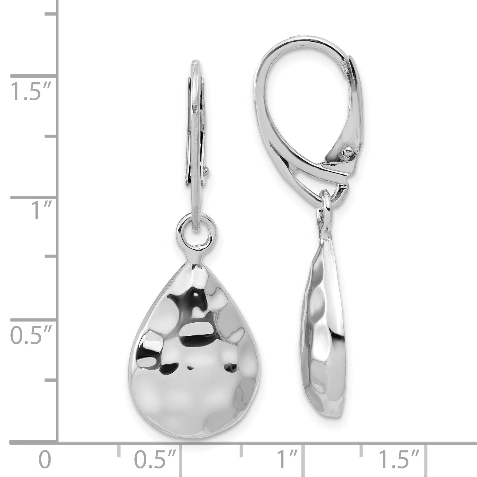 Sterling Silver RH-plated Polished  Hammered Leverback Earrings