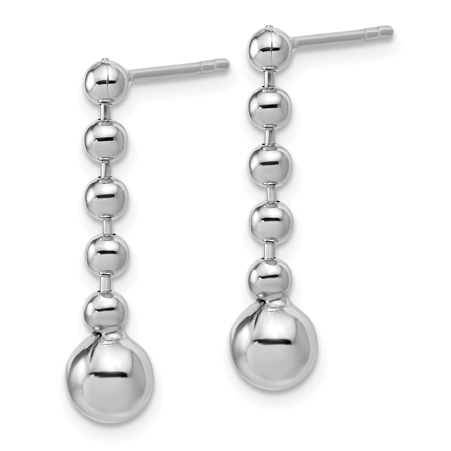 Sterling Silver RH-Plated Polished Beaded Post Dangle Earrings