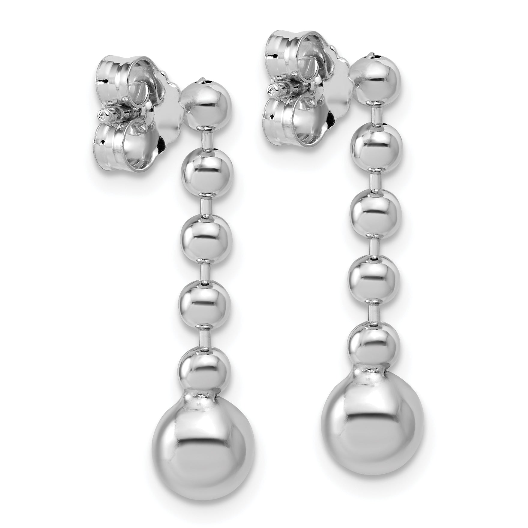 Sterling Silver RH-Plated Polished Beaded Post Dangle Earrings