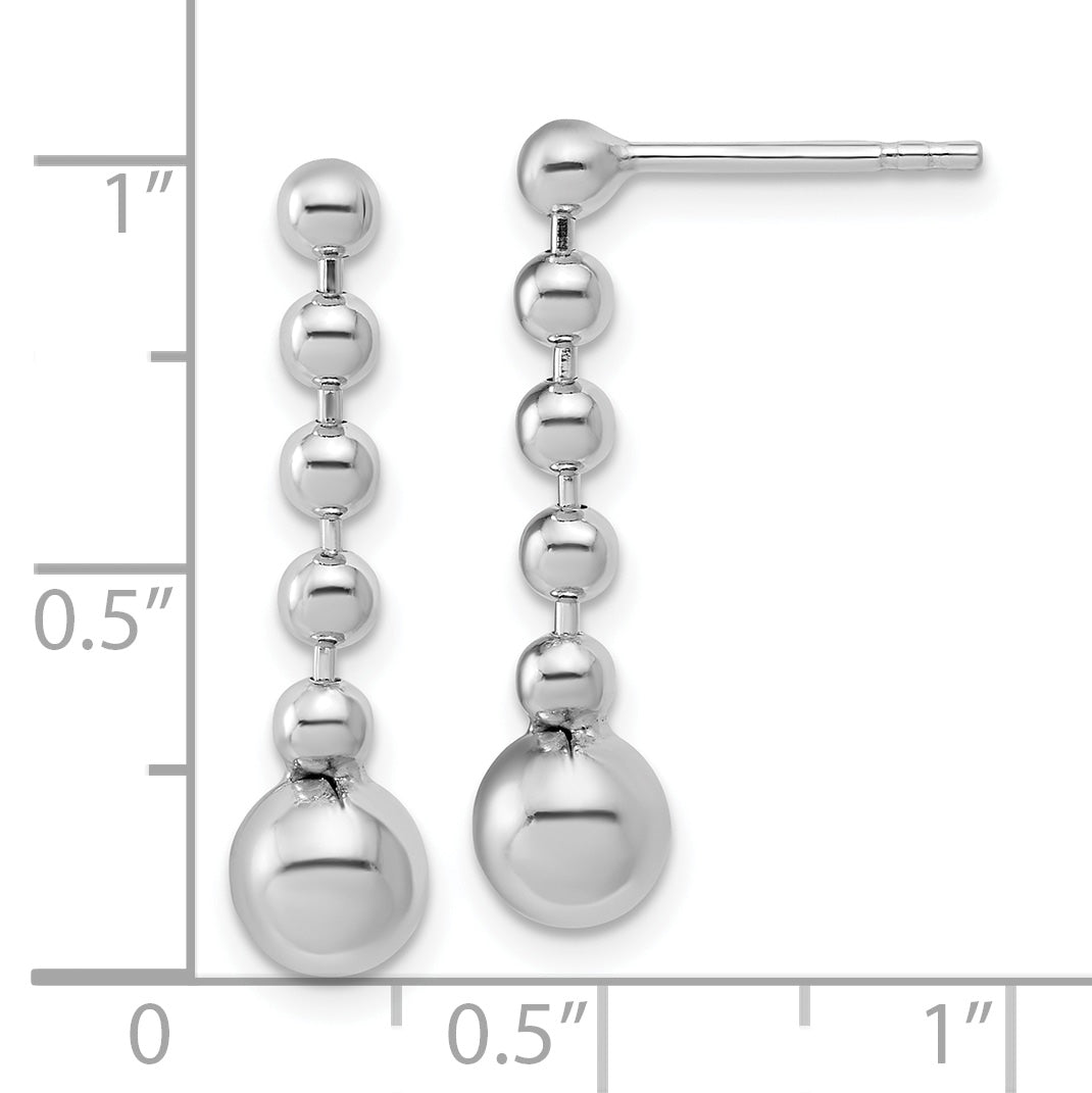 Sterling Silver RH-Plated Polished Beaded Post Dangle Earrings